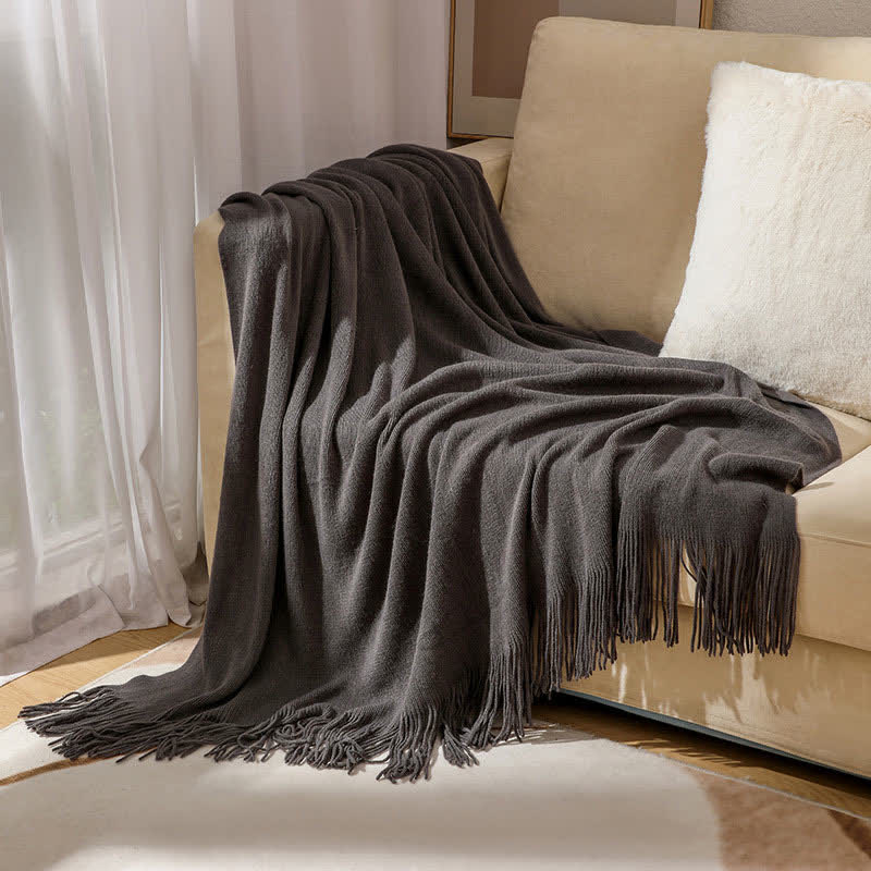 Tassel Throw Blanket | Soft Acrylic Fabric | 50" x 70" or 51" x 94"