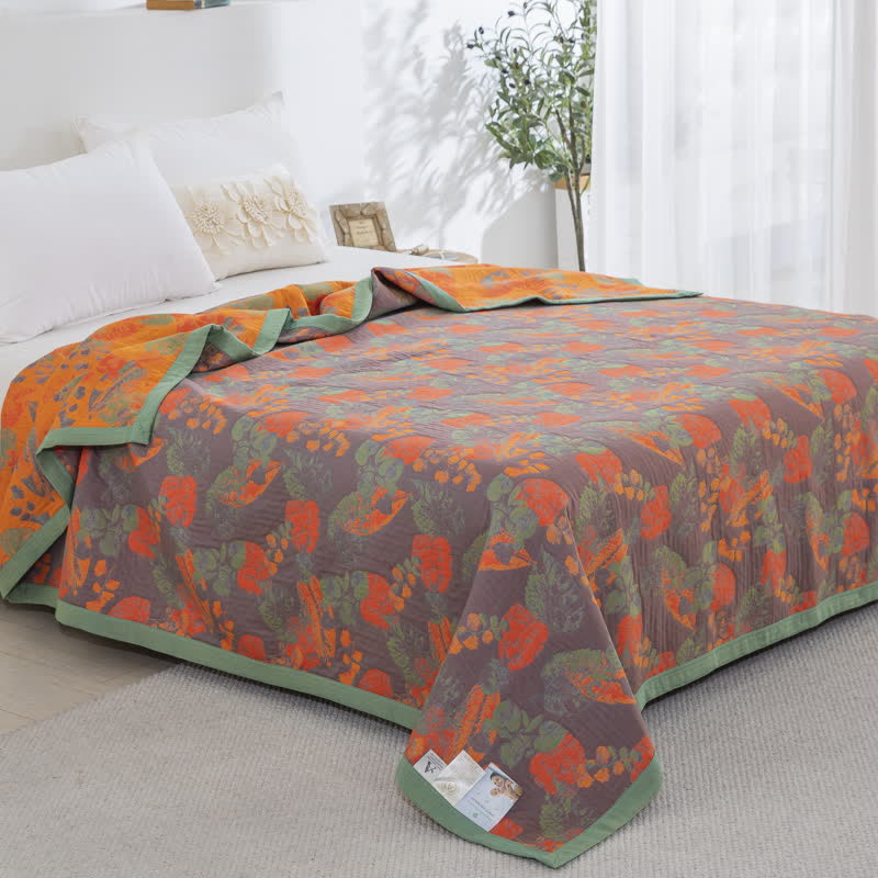 Three Layers Cotton Gauze Quilt | Organic Cotton | Rustic Leaf Design