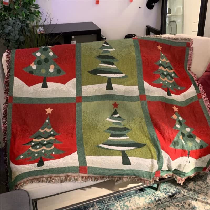 Christmas Tree Tassel Blanket | Soft Polyester-Cotton Blend | 51" x 63"