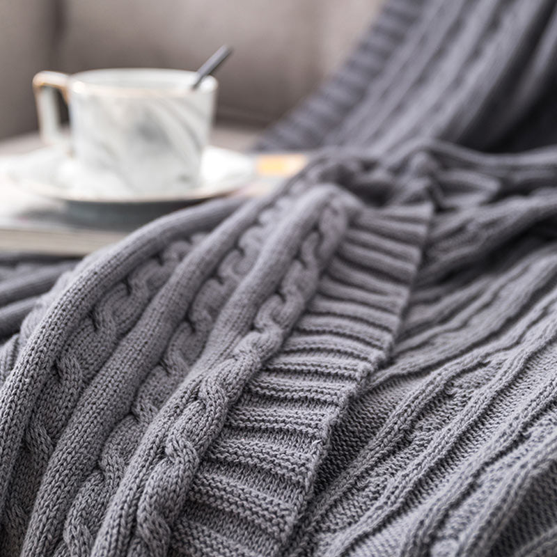 Cotton Knit Sofa Blanket | Soft & Cozy | Solid Color