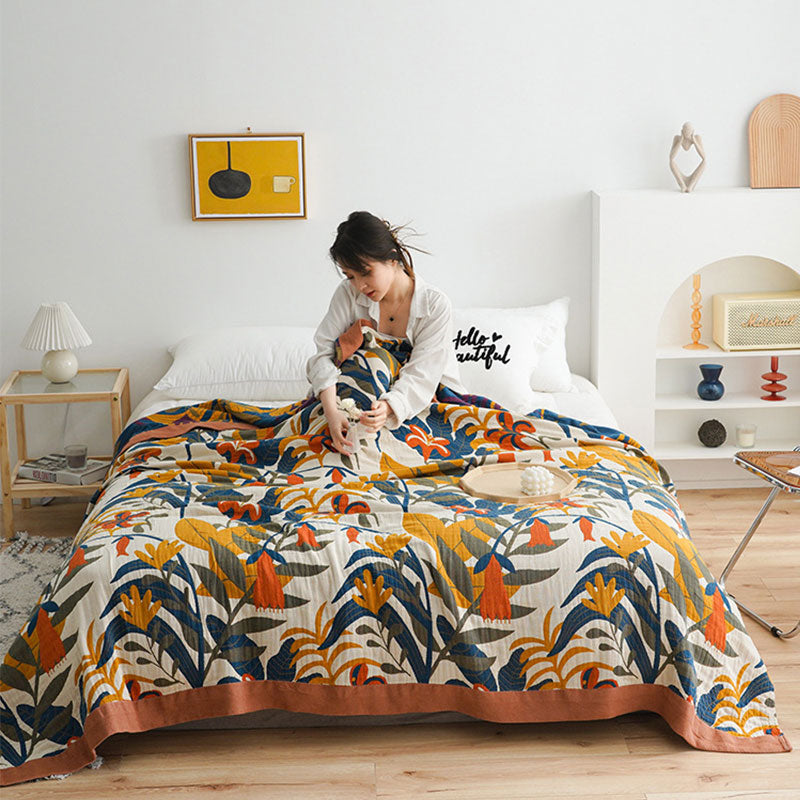 Cotton Quilt | Reversible Boho Floral Design | Full/Queen/King Sizes