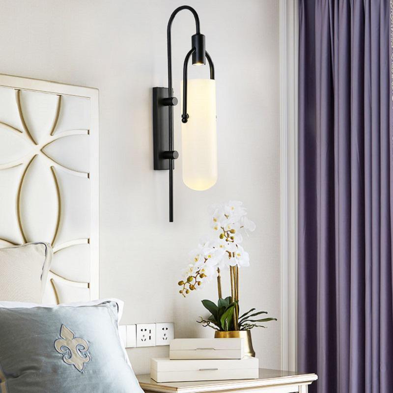 Arc Glass Wall Lamp | Frosted White Glass & Black Frame | Set of 2