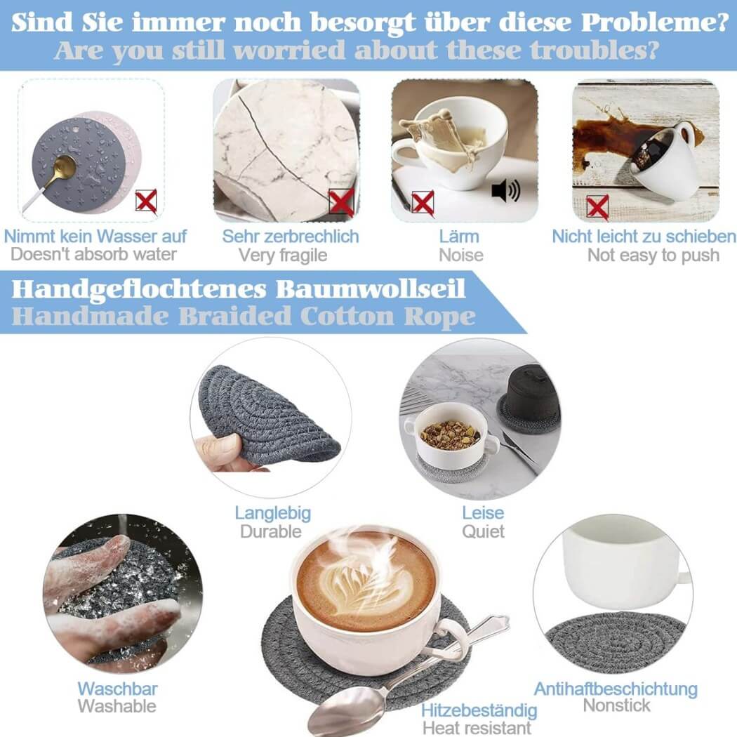Cotton Rope Coasters | Eco-Friendly & Absorbent | Set of 6 (White)