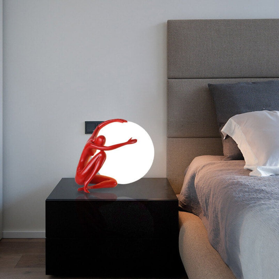 Humanoid Ball Table Lamp | Resin & Acrylic | Black & Red