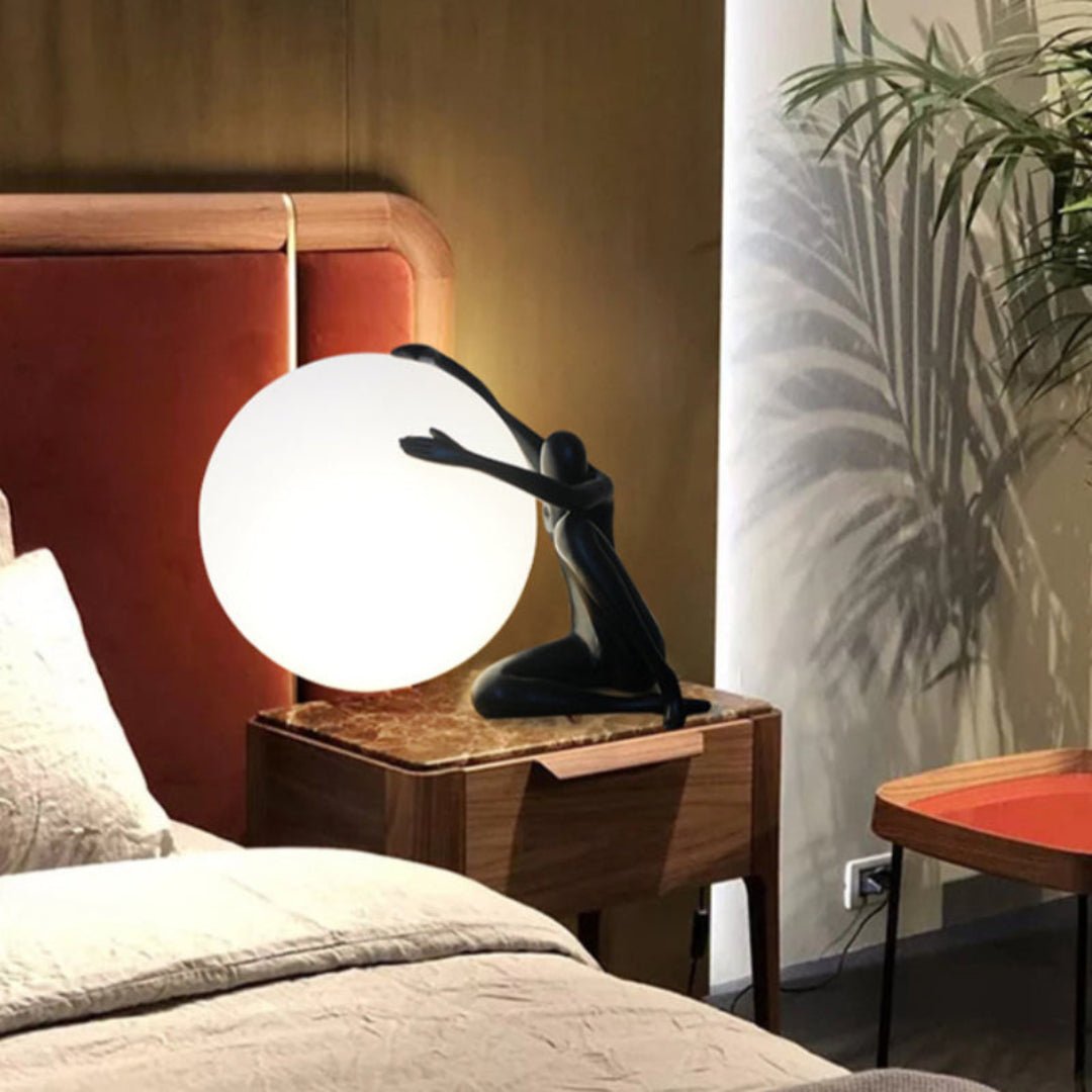 Humanoid Ball Table Lamp | Resin & Acrylic | Black & Red