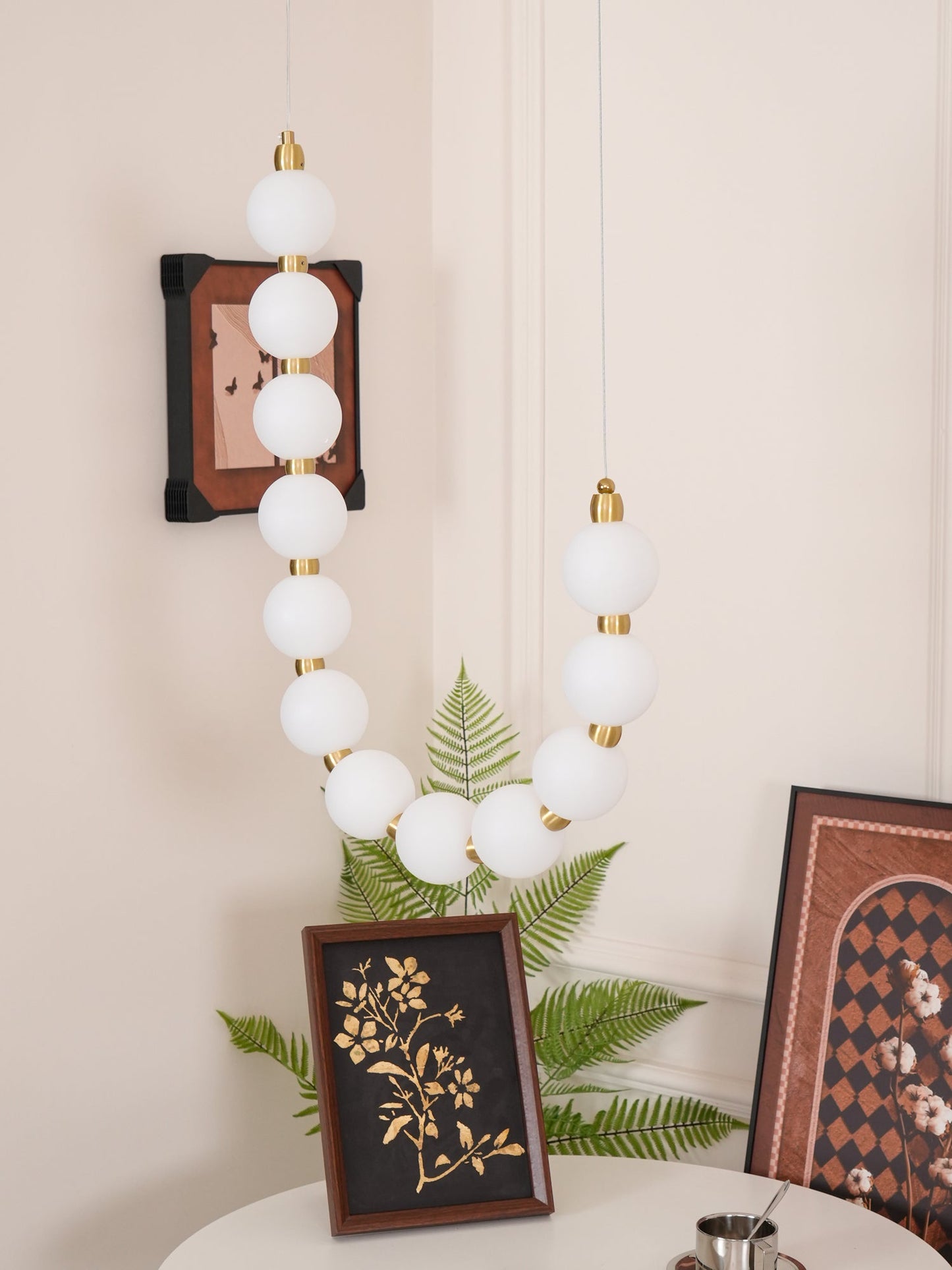 Pearl Necklace Chandelier | Brass & Acrylic | Adjustable Length