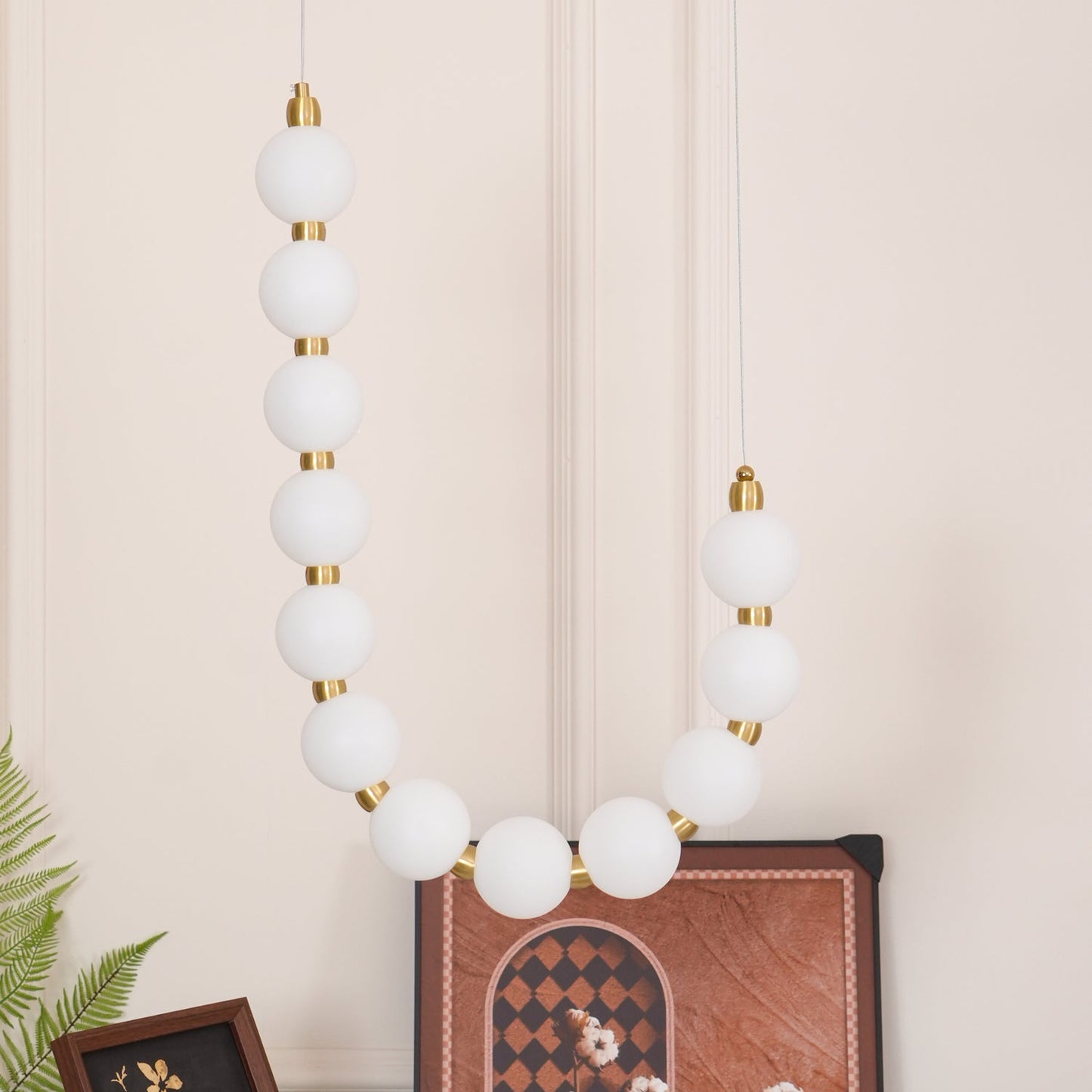 Pearl Necklace Chandelier | Brass & Acrylic | Adjustable Length
