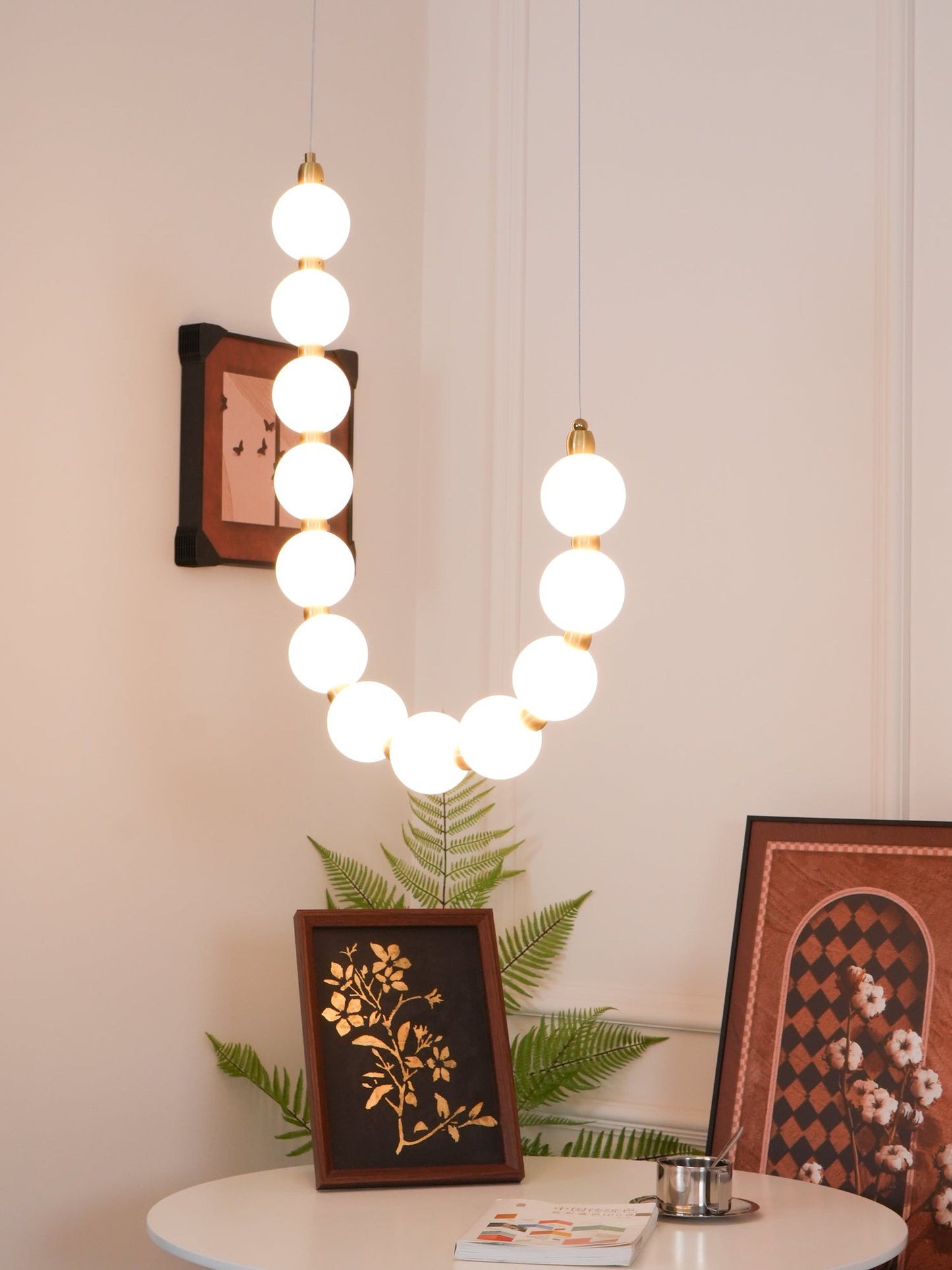 Pearl Necklace Chandelier | Brass & Acrylic | Adjustable Length