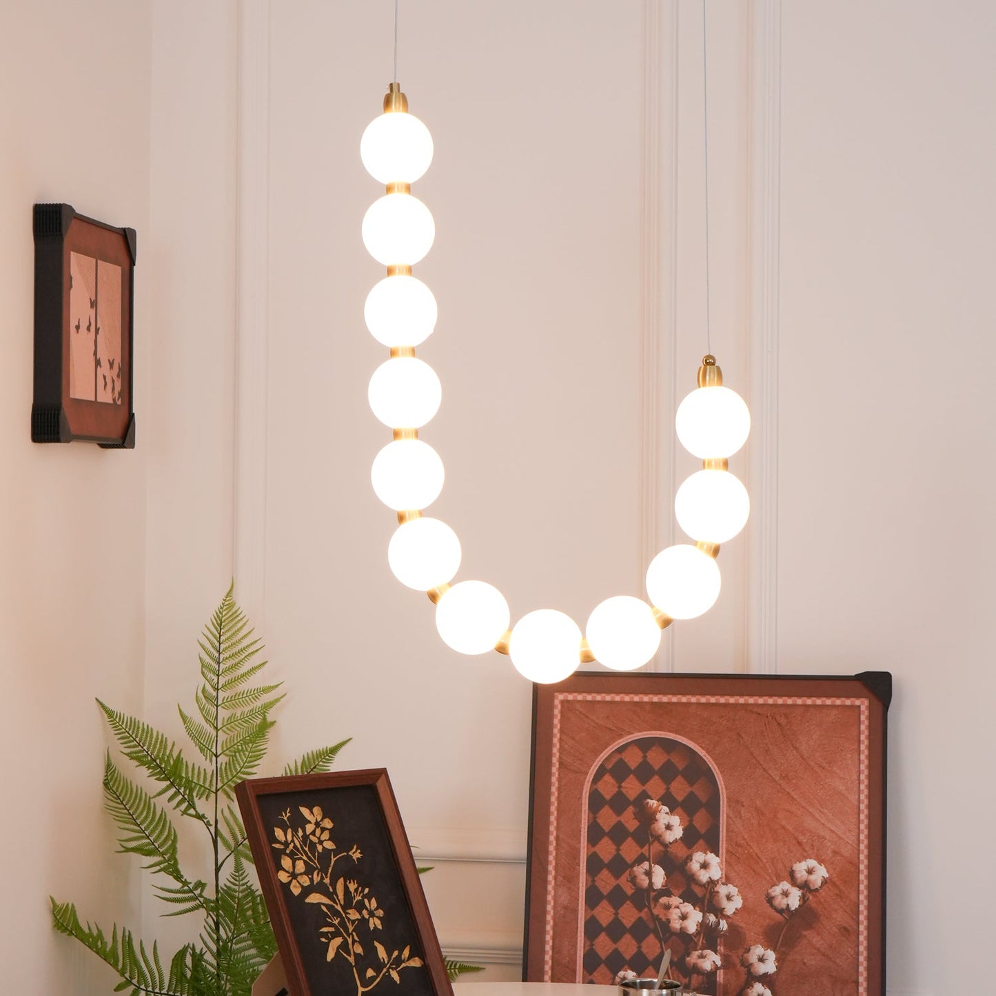Pearl Necklace Chandelier | Brass & Acrylic | Adjustable Length