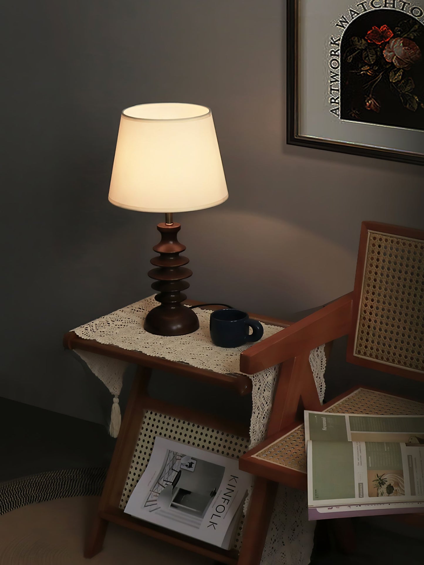 Adesso Beatrice Table Lamp | Fabric Linen & Black Walnut | White Shade