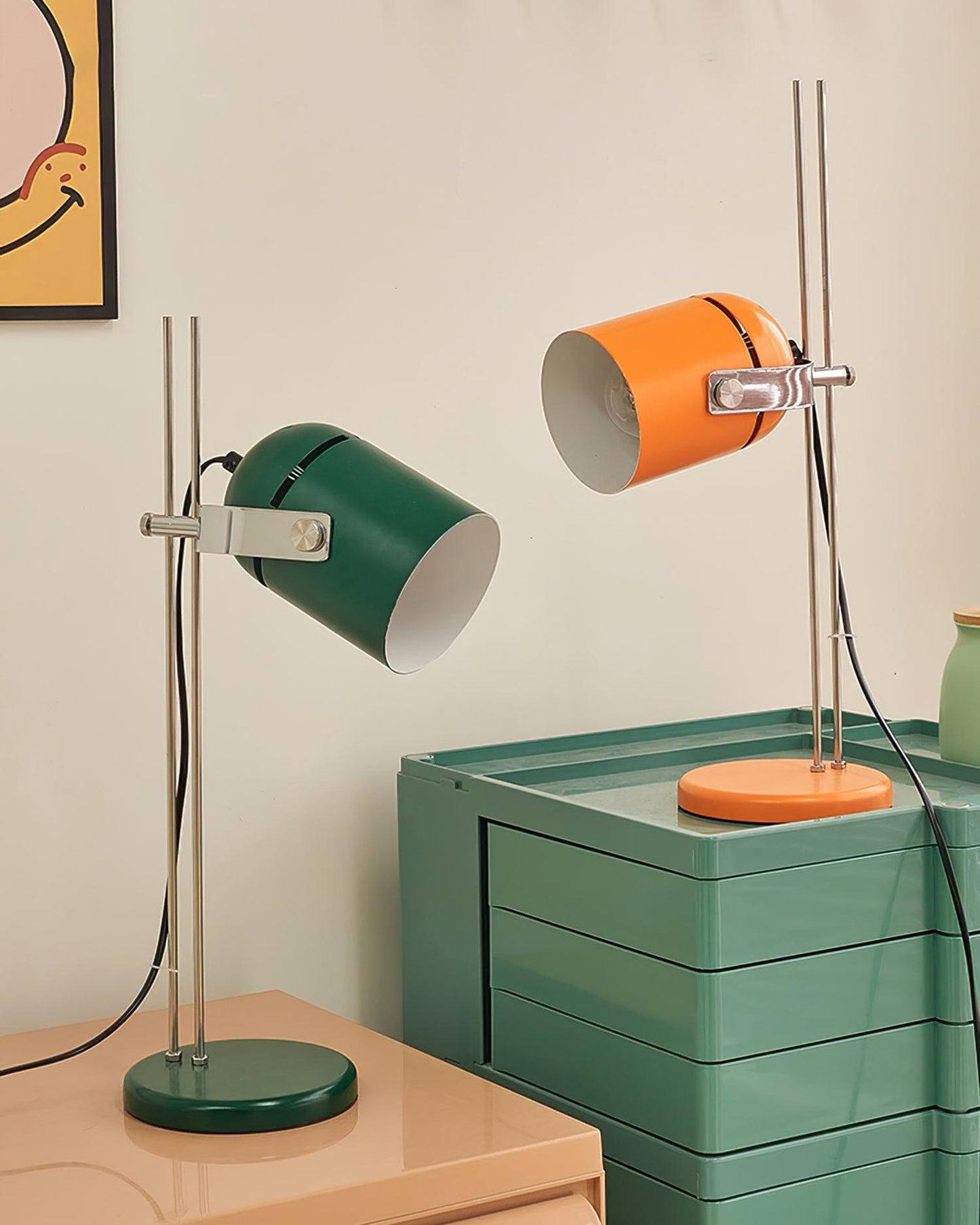 Adjusta Liftable Desk Lamp | Iron Construction | Chrome, Orange, Green