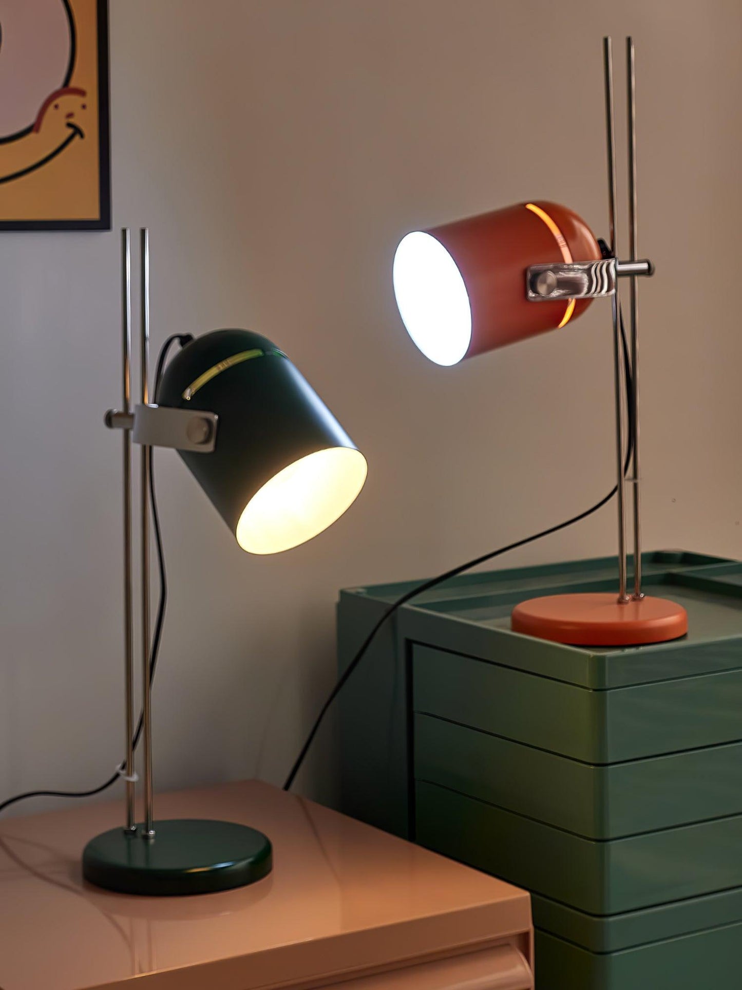 Adjusta Liftable Desk Lamp | Iron Construction | Chrome, Orange, Green