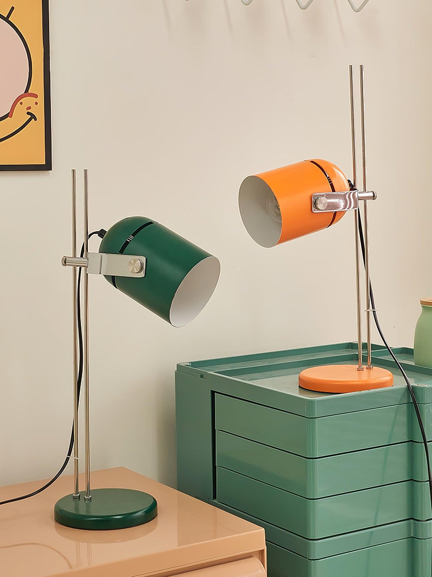Adjusta Liftable Desk Lamp | Iron Construction | Chrome, Orange, Green