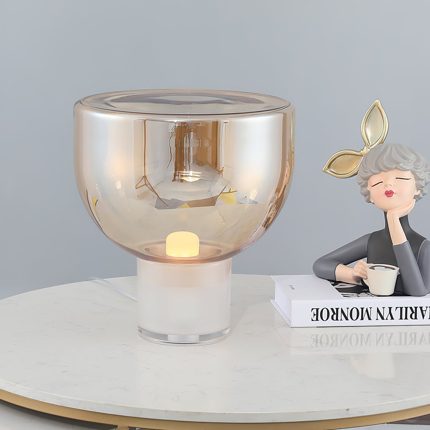 Aella Table Lamp | Glass & Metal | Cognac & Smoke Grey