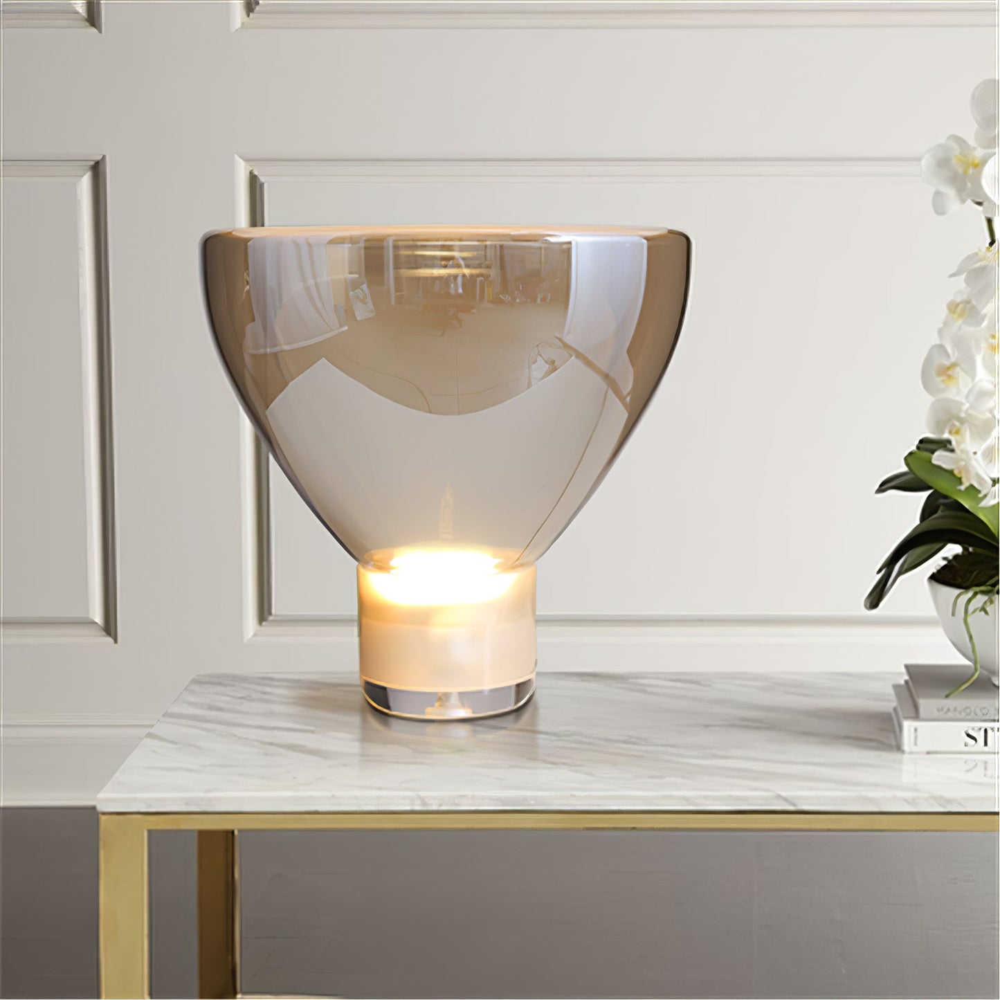 Aella Table Lamp | Glass & Metal | Cognac & Smoke Grey