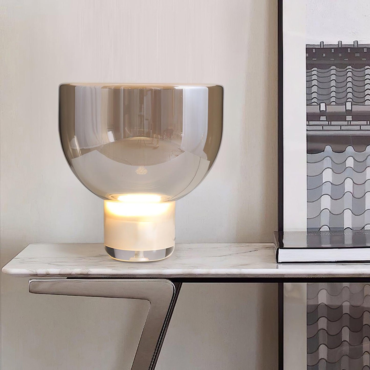 Aella Table Lamp | Glass & Metal | Cognac & Smoke Grey