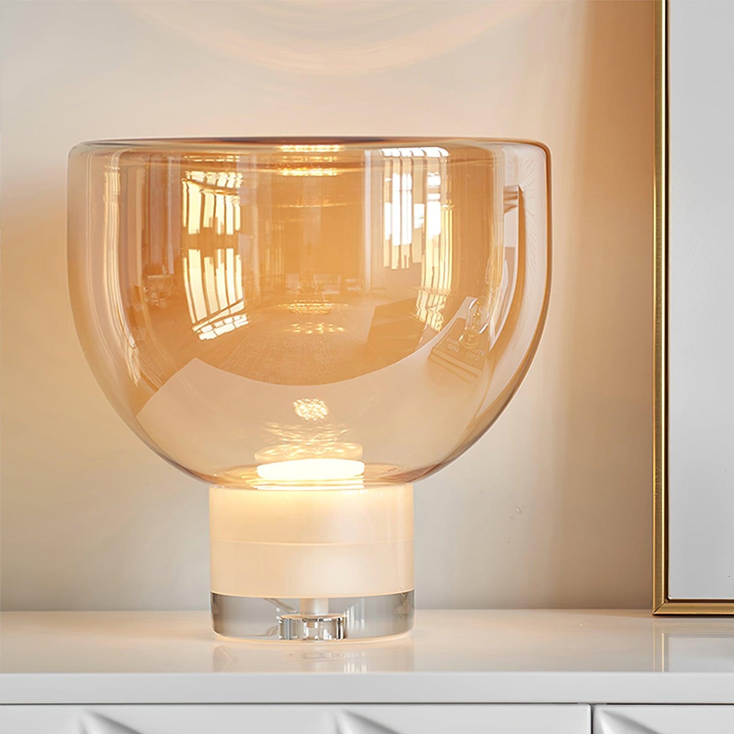 Aella Table Lamp | Glass & Metal | Cognac & Smoke Grey