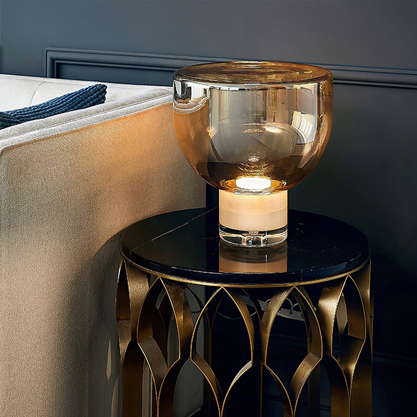 Aella Table Lamp | Glass & Metal | Cognac & Smoke Grey