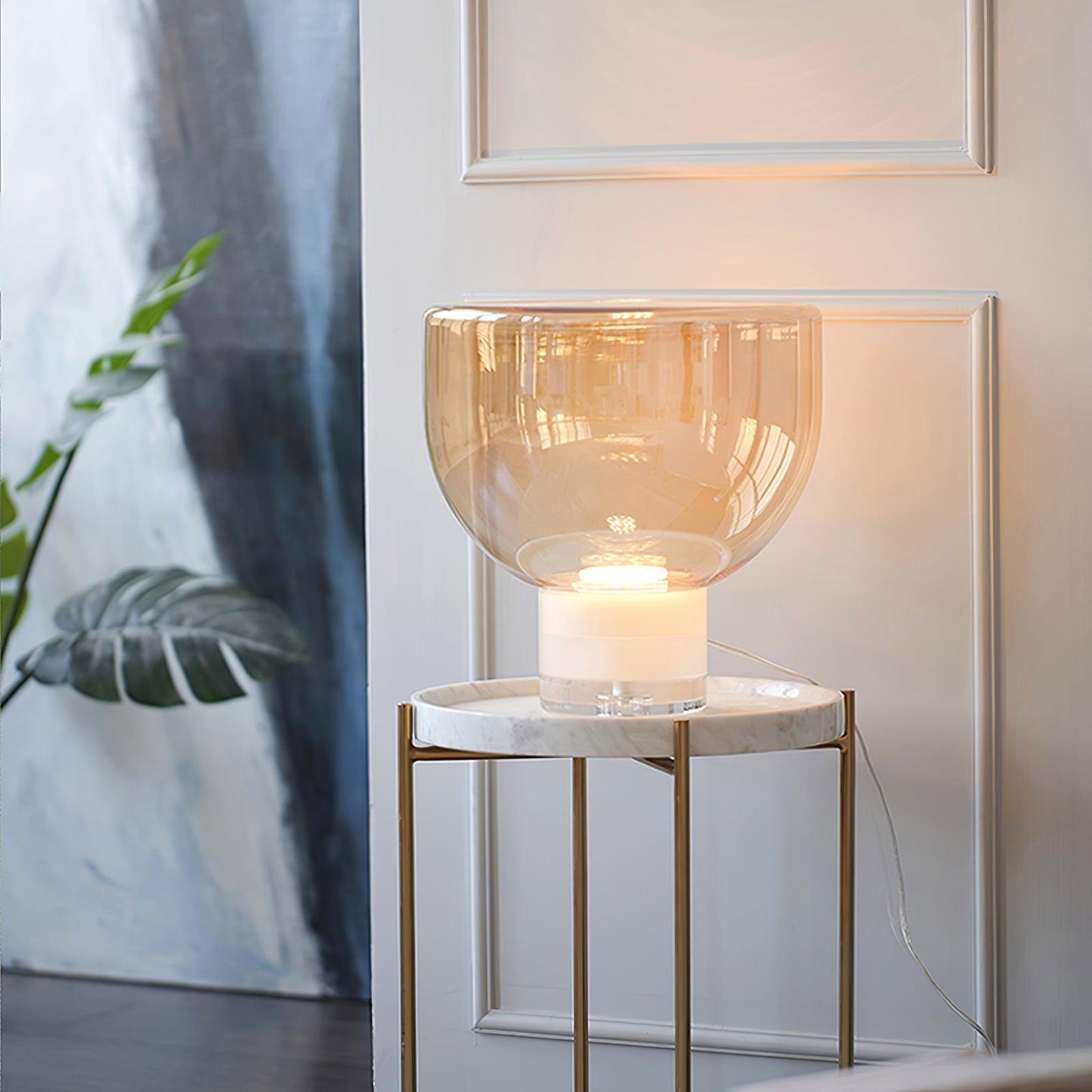 Aella Table Lamp | Glass & Metal | Cognac & Smoke Grey