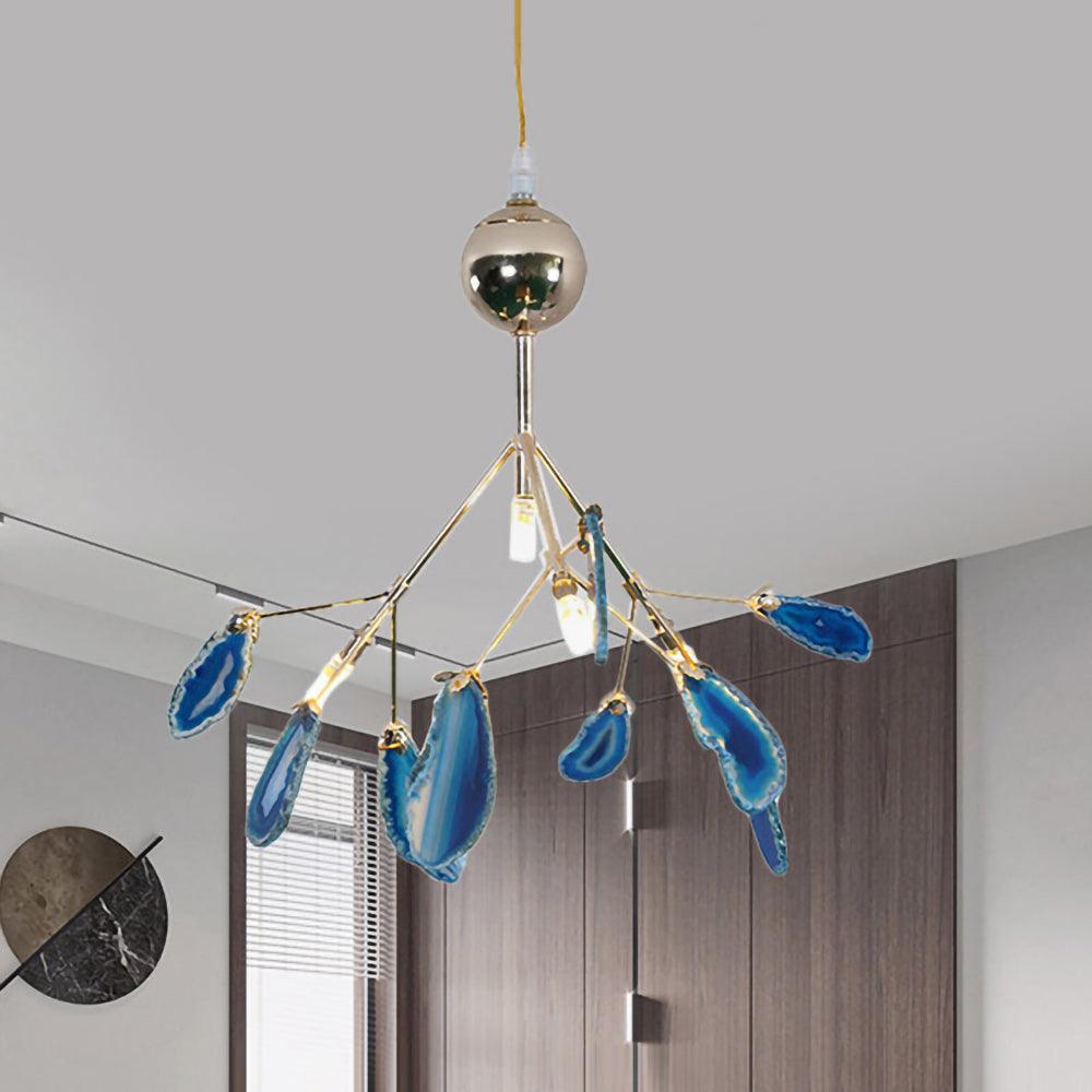 Agate Flake Chandelier | Natural Agate & Metal | Gold Finish