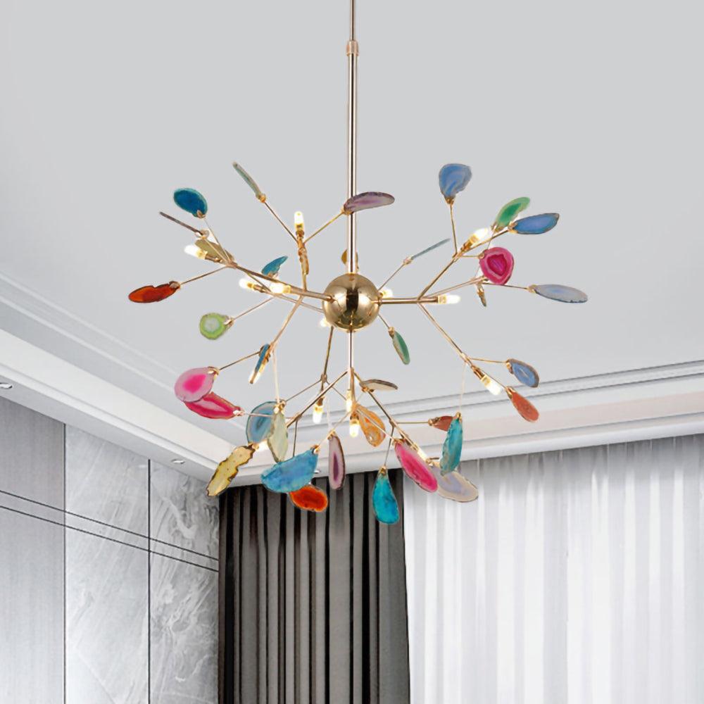 Agate Flake Chandelier | Natural Agate & Metal | Gold Finish