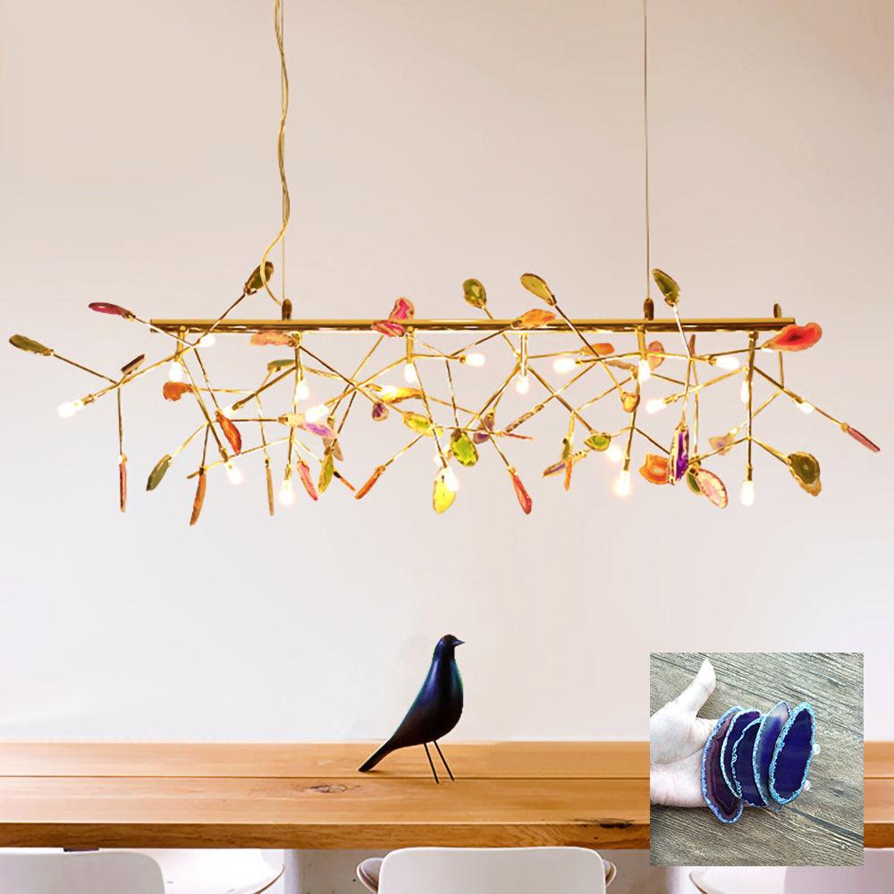 Agate Flake Chandelier | Natural Agate & Metal | Gold Finish