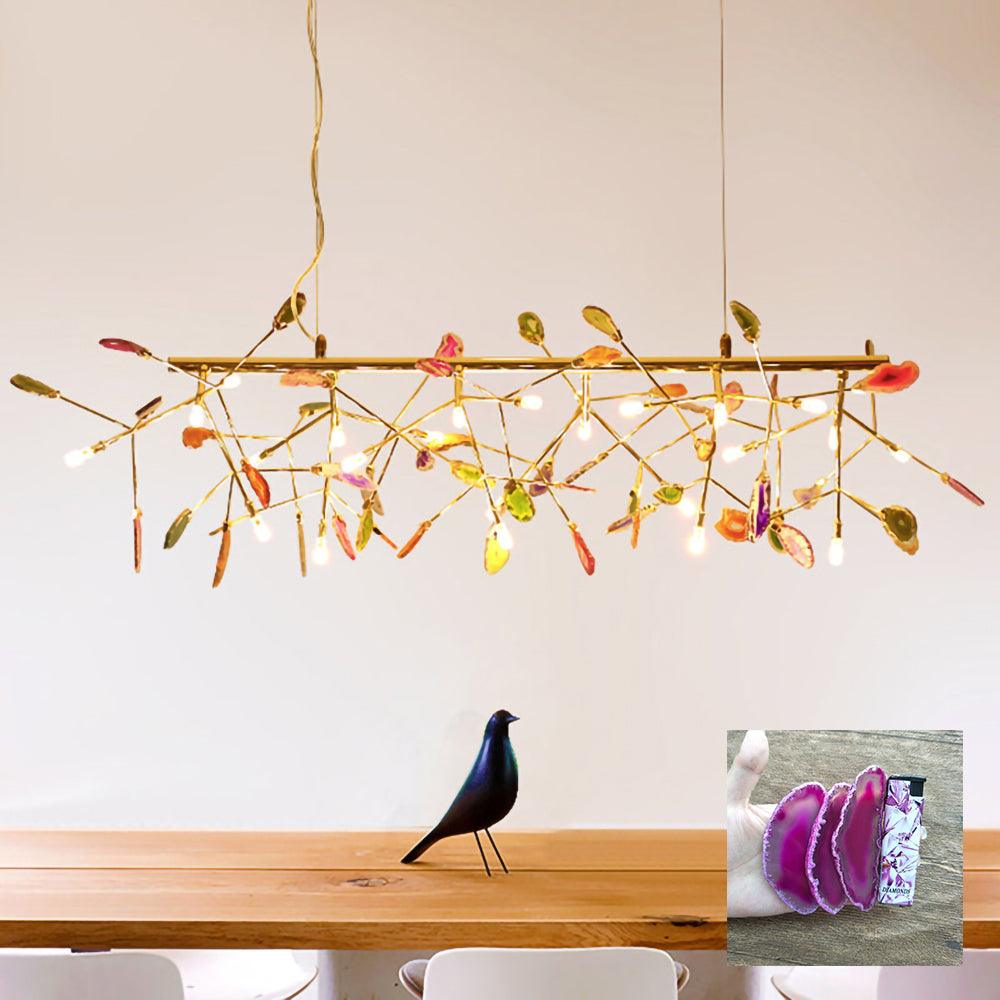 Agate Flake Chandelier | Natural Agate & Metal | Gold Finish