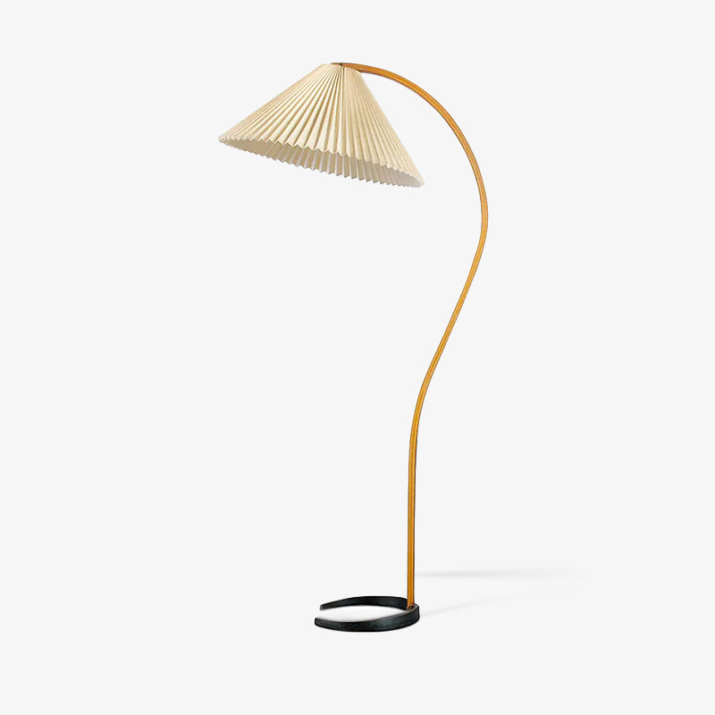 Mid-Century Floor Lamp | Beech Wood & Linen | White, Beige, Brown