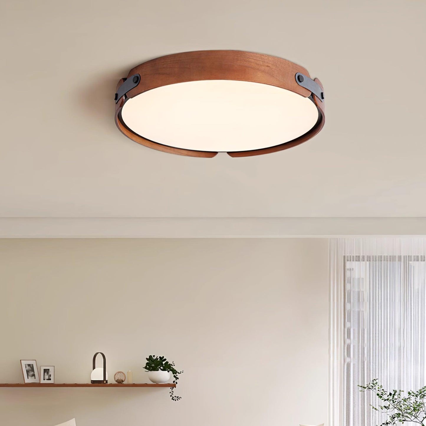 Aiwen Wood Ceiling Light | Wood & Metal | Walnut Color