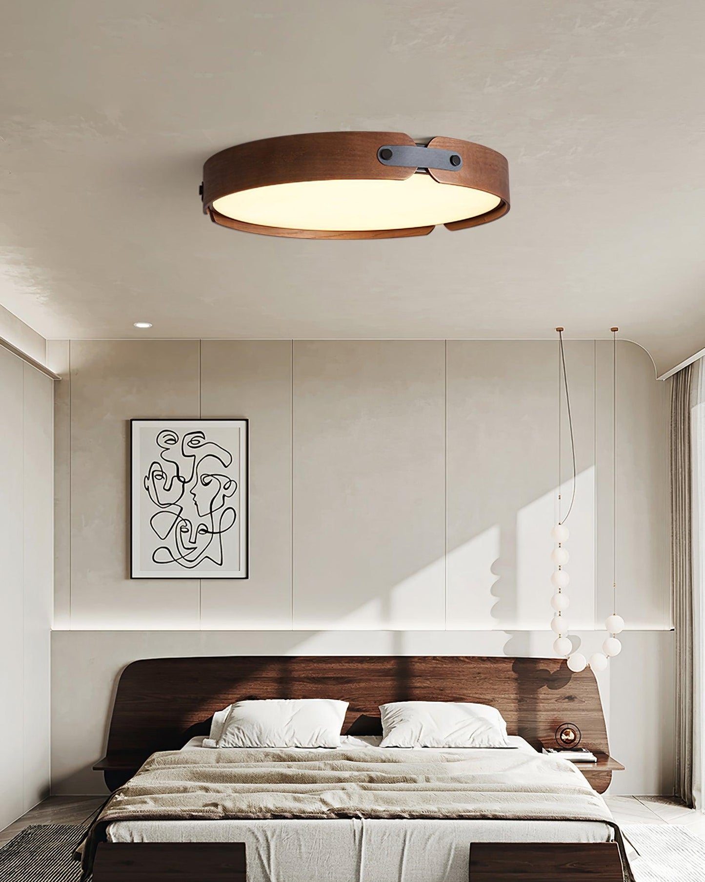 Aiwen Wood Ceiling Light | Wood & Metal | Walnut Color