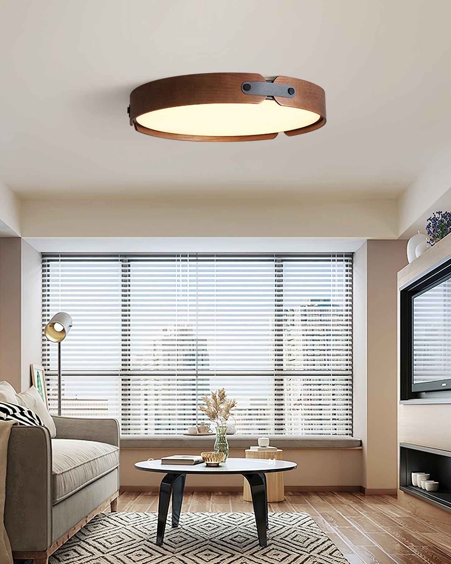 Aiwen Wood Ceiling Light | Wood & Metal | Walnut Color