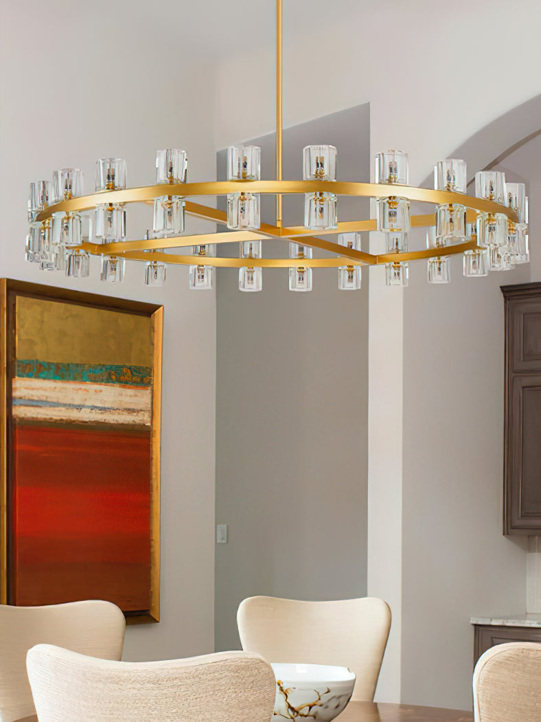 Crystal Chandelier | Brass & Clear Glass | 32, 40, or 48 Lights