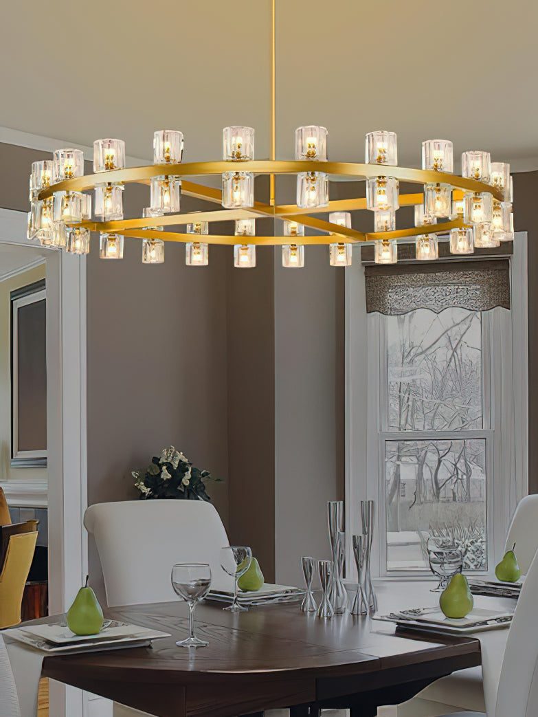 Crystal Chandelier | Brass & Clear Glass | 32, 40, or 48 Lights