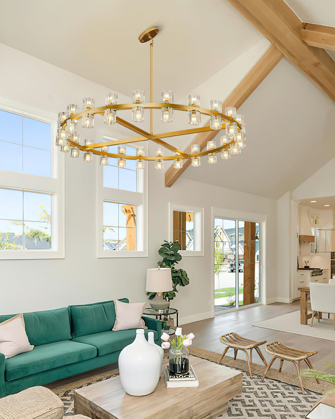 Crystal Chandelier | Brass & Clear Glass | 32, 40, or 48 Lights
