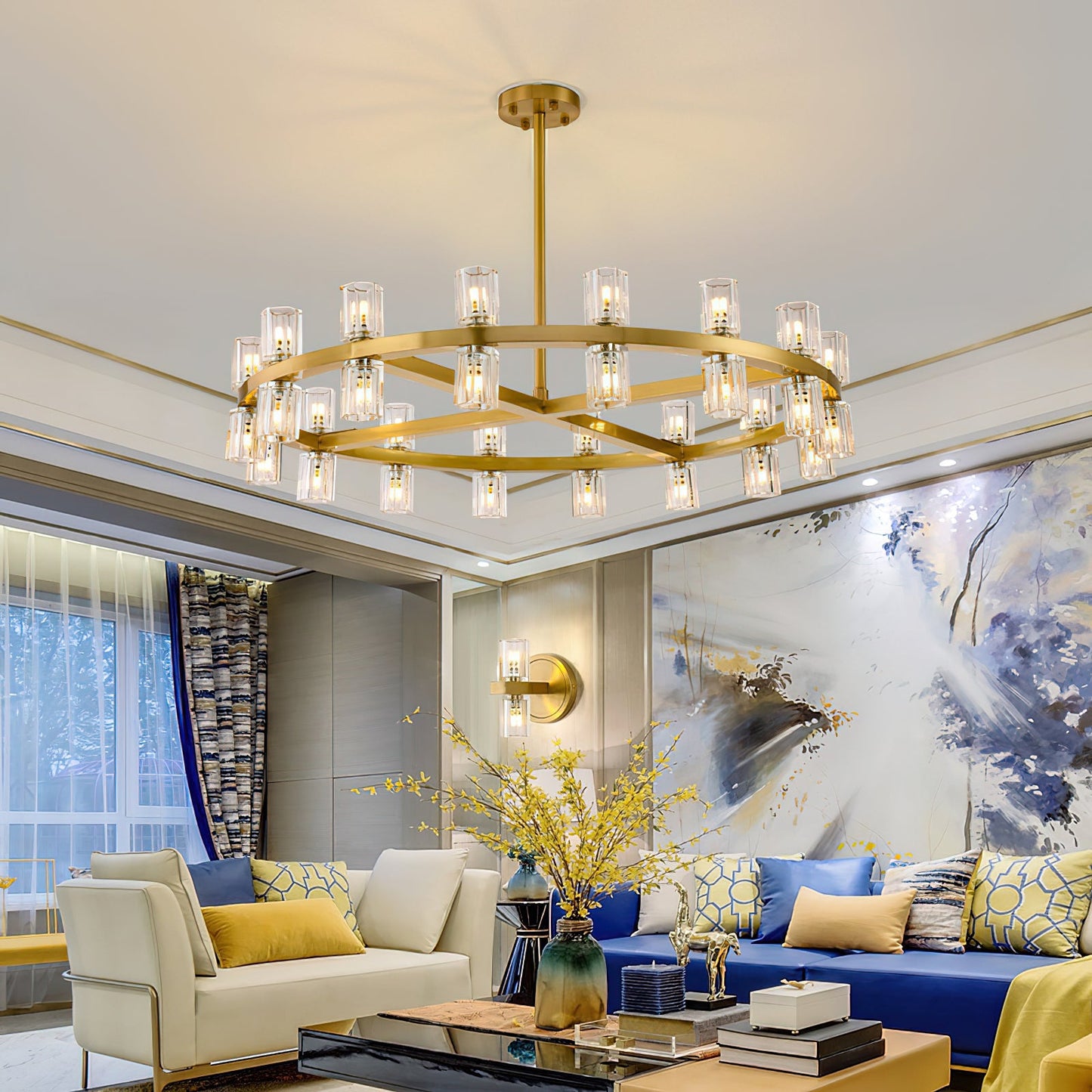 Crystal Chandelier | Brass & Clear Glass | 32, 40, or 48 Lights