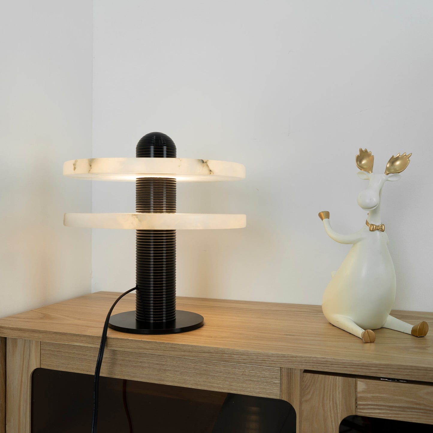 Alabaster Comet Table Lamp | Metal & Alabaster | White, Gold or Black Finish
