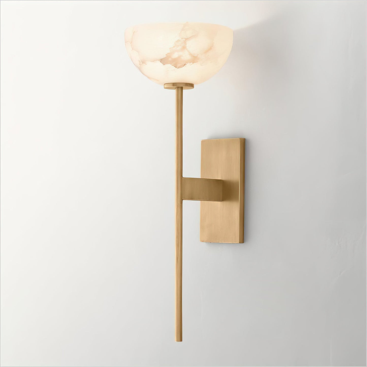 Alabaster Wall Lamp | Brass Arm & White Shade | Indoor Lighting
