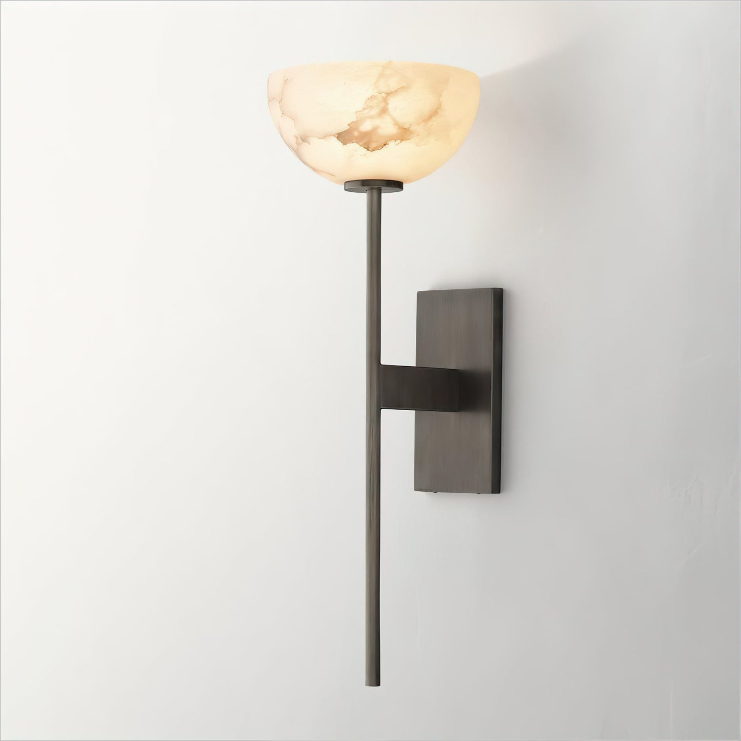 Alabaster Wall Lamp | Brass Arm & White Shade | Indoor Lighting