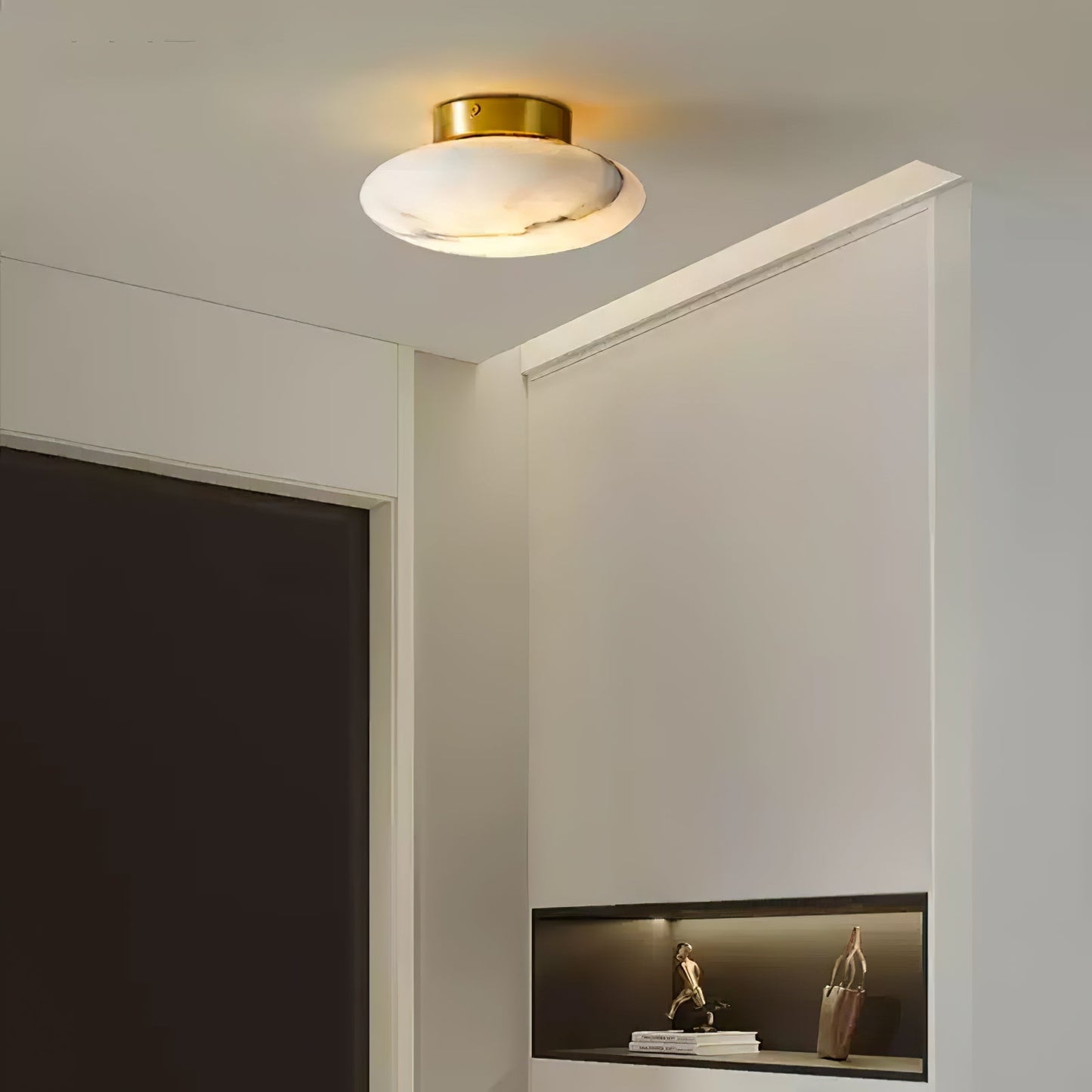 Alabaster Oval Ceiling Lamp | Brass/Metal | White Shade