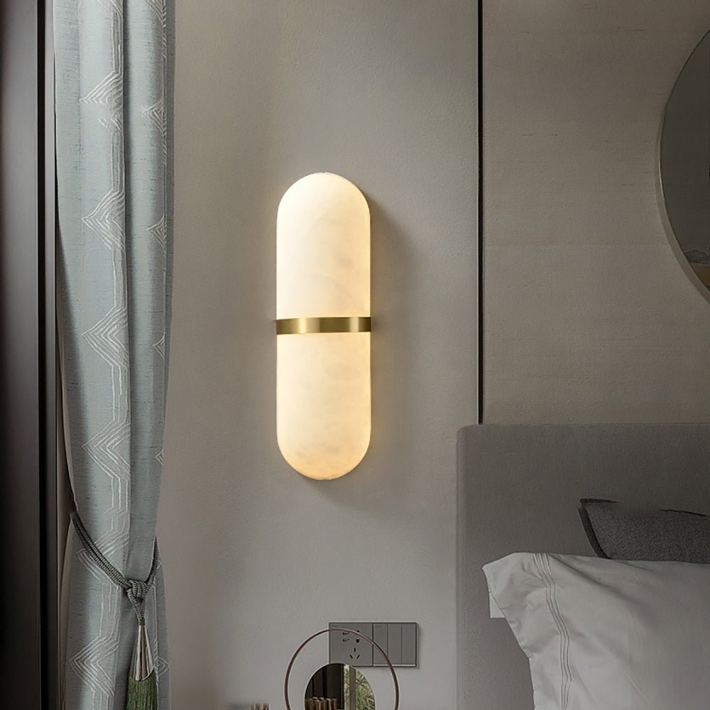 Alabaster Wall Light | Brass or Black Finish | White Shade