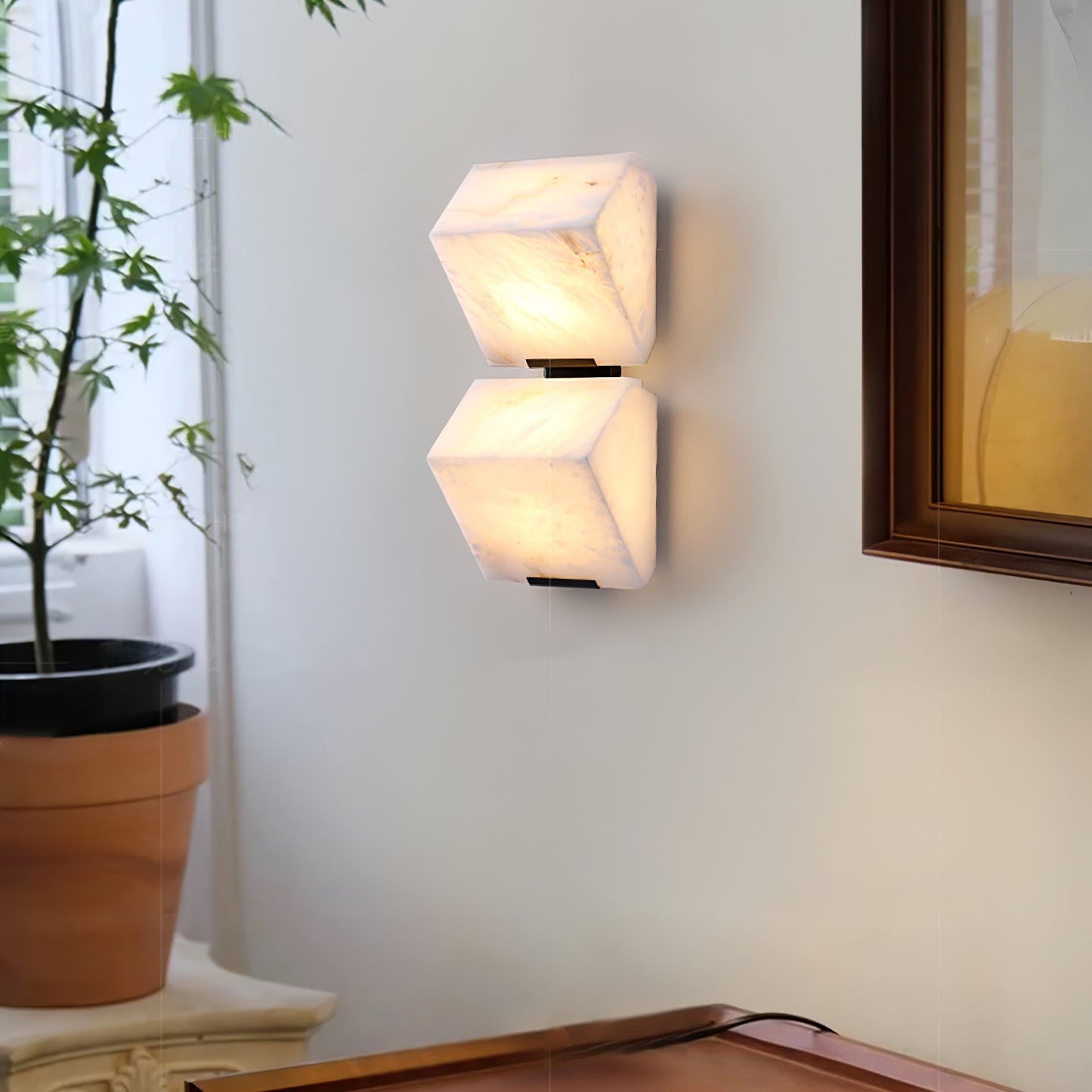 Alabaster Wall Lamp | White Alabaster & Metal | 2-Pack