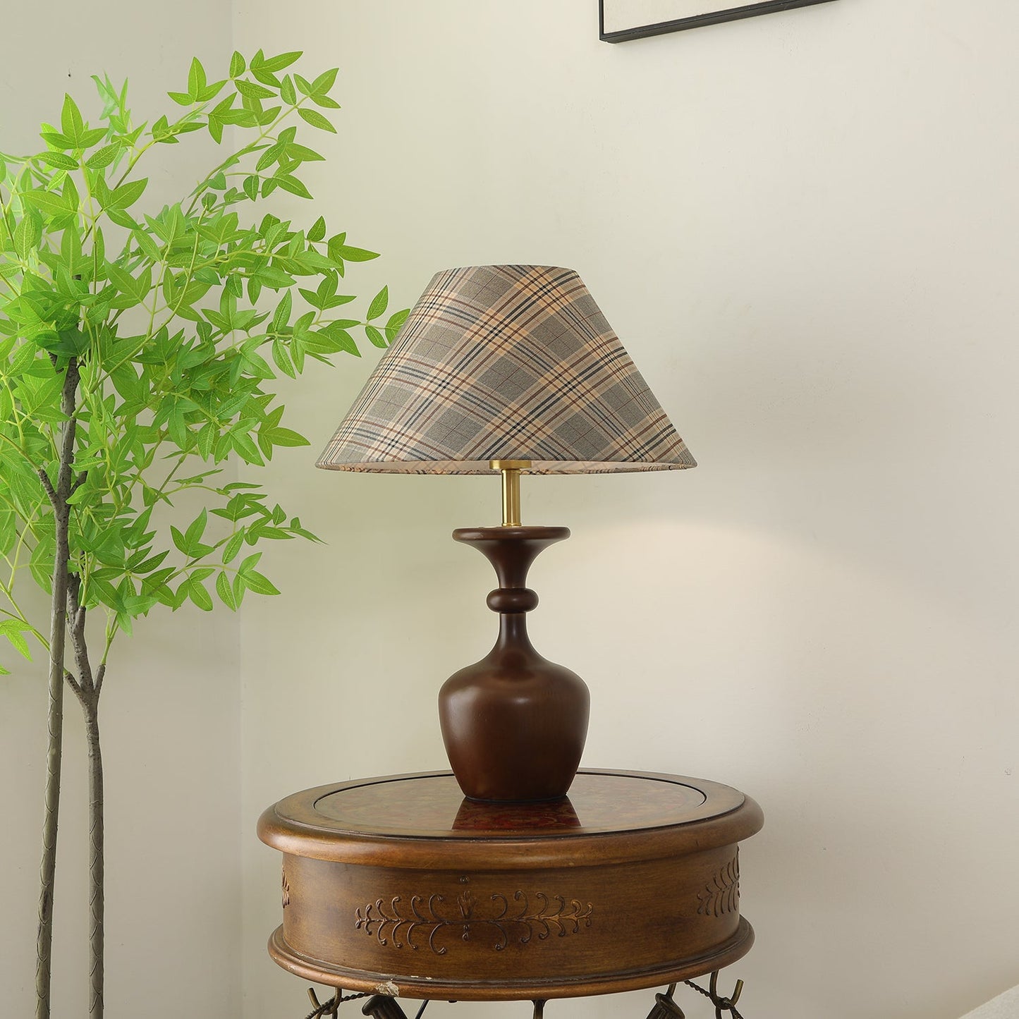 Alex Accent Table Lamp | Wood, Fabric, Metal | Walnut Color