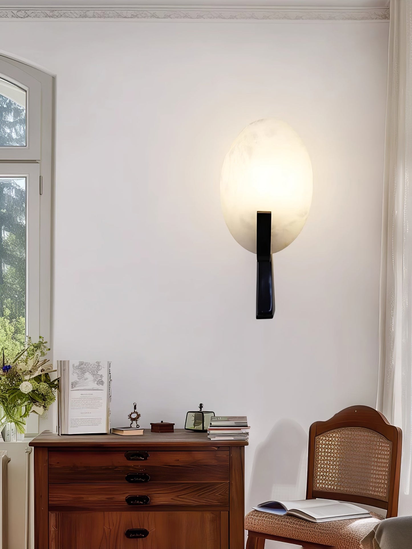 Alice Alabaster Wall Lamp | Metal & Alabaster | White Shade & Copper/Black Body