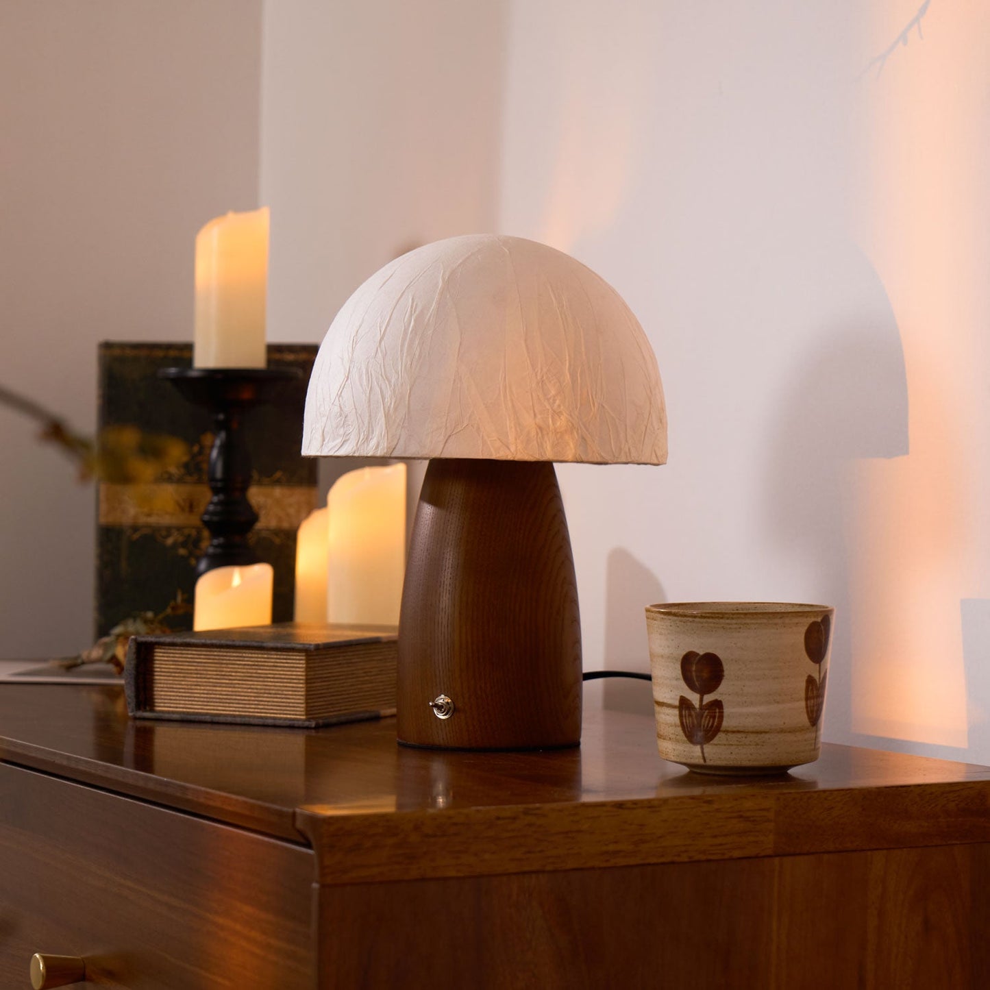 Myco Mushroom Table Lamp | Wooden Base | White Shade