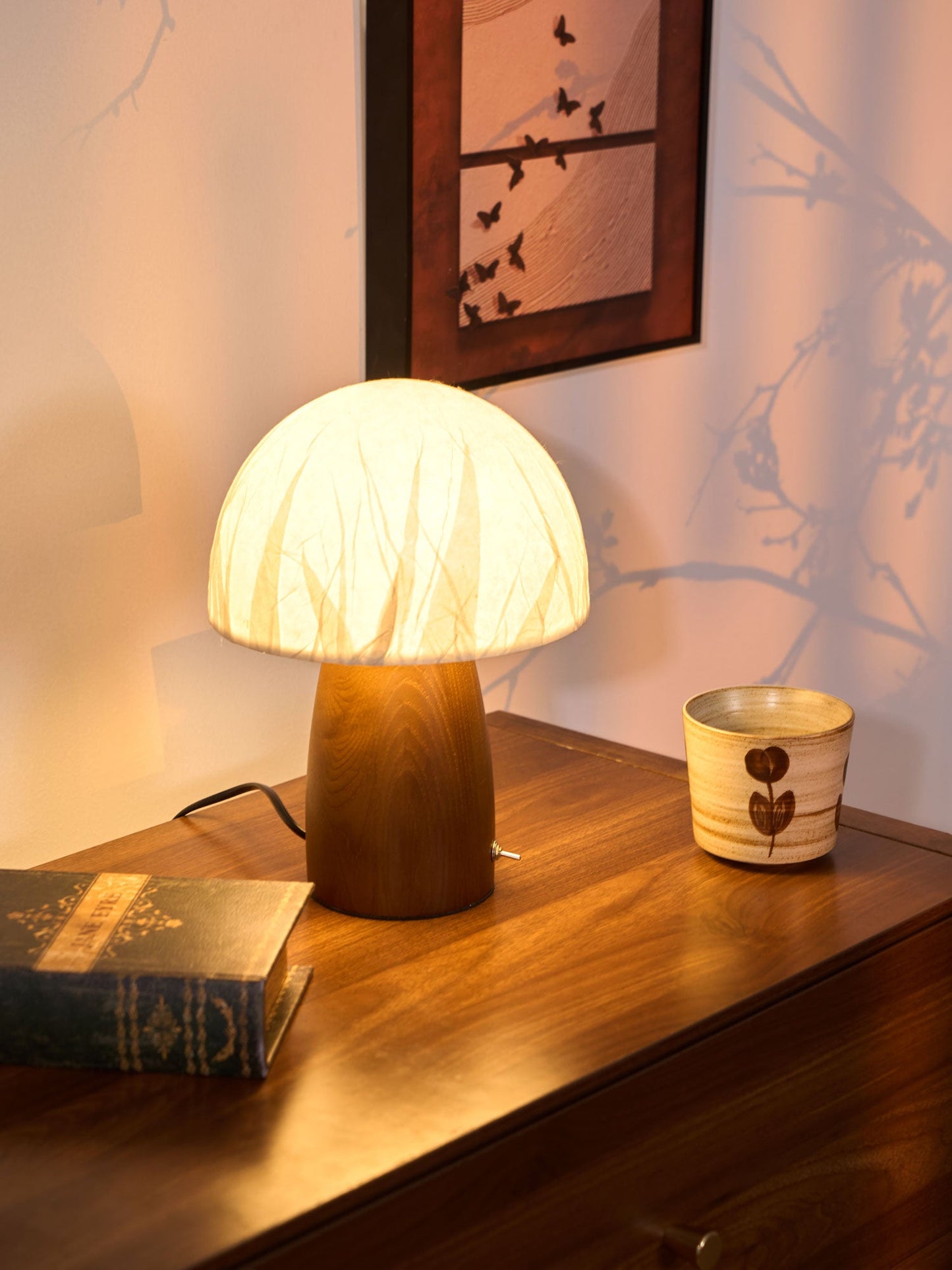 Myco Mushroom Table Lamp | Wooden Base | White Shade