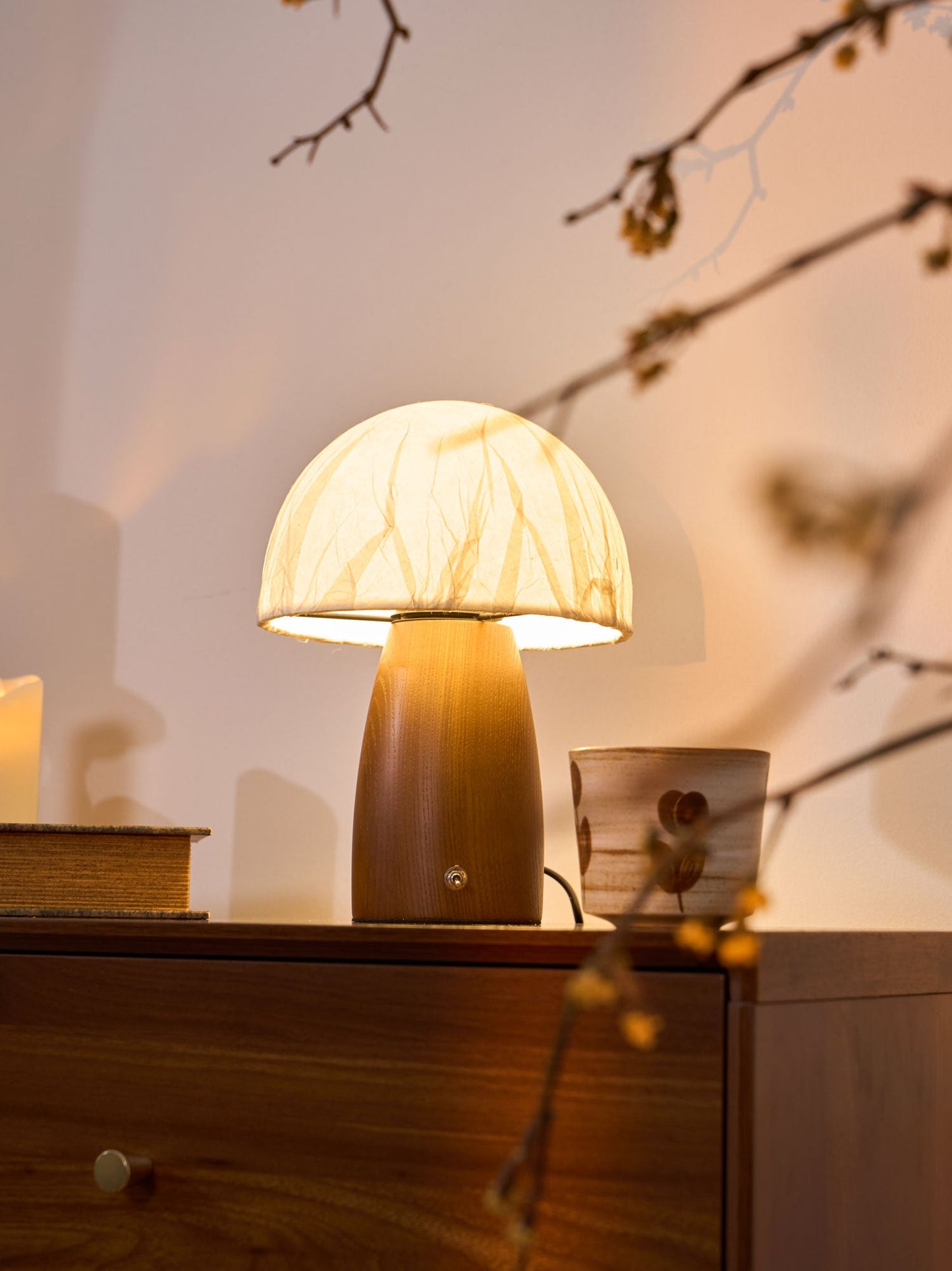 Myco Mushroom Table Lamp | Wooden Base | White Shade