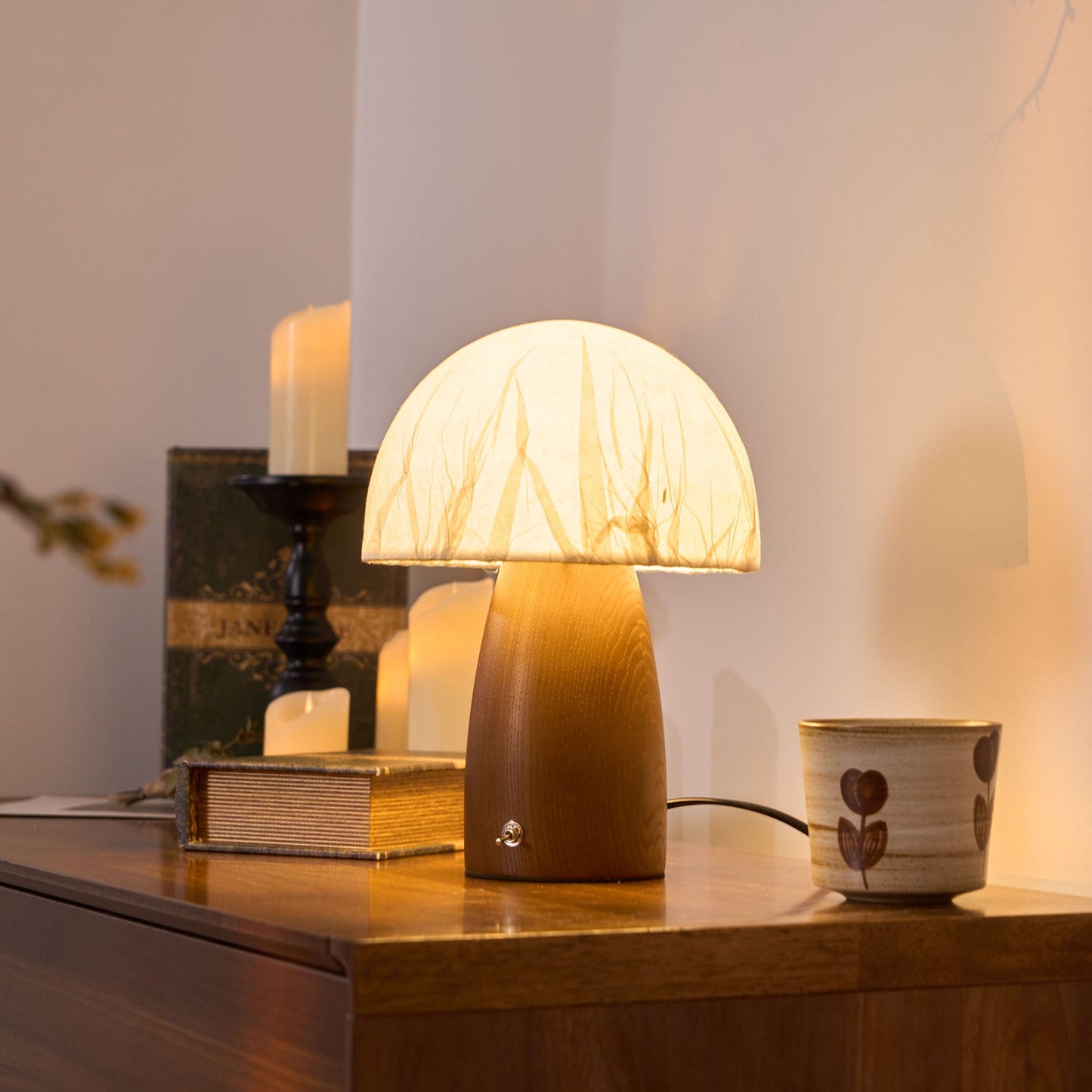 Myco Mushroom Table Lamp | Wooden Base | White Shade