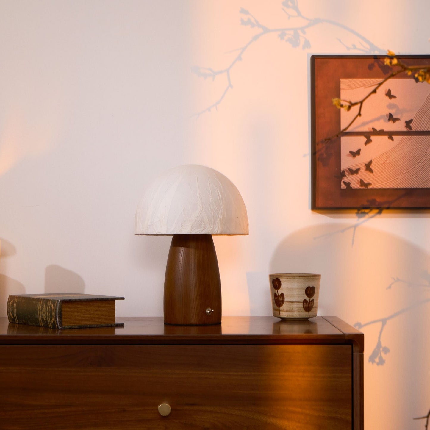 Myco Mushroom Table Lamp | Wooden Base | White Shade