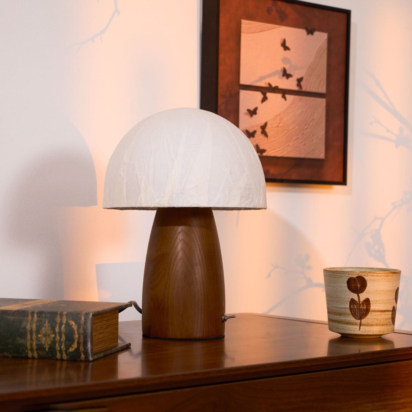 Myco Mushroom Table Lamp | Wooden Base | White Shade
