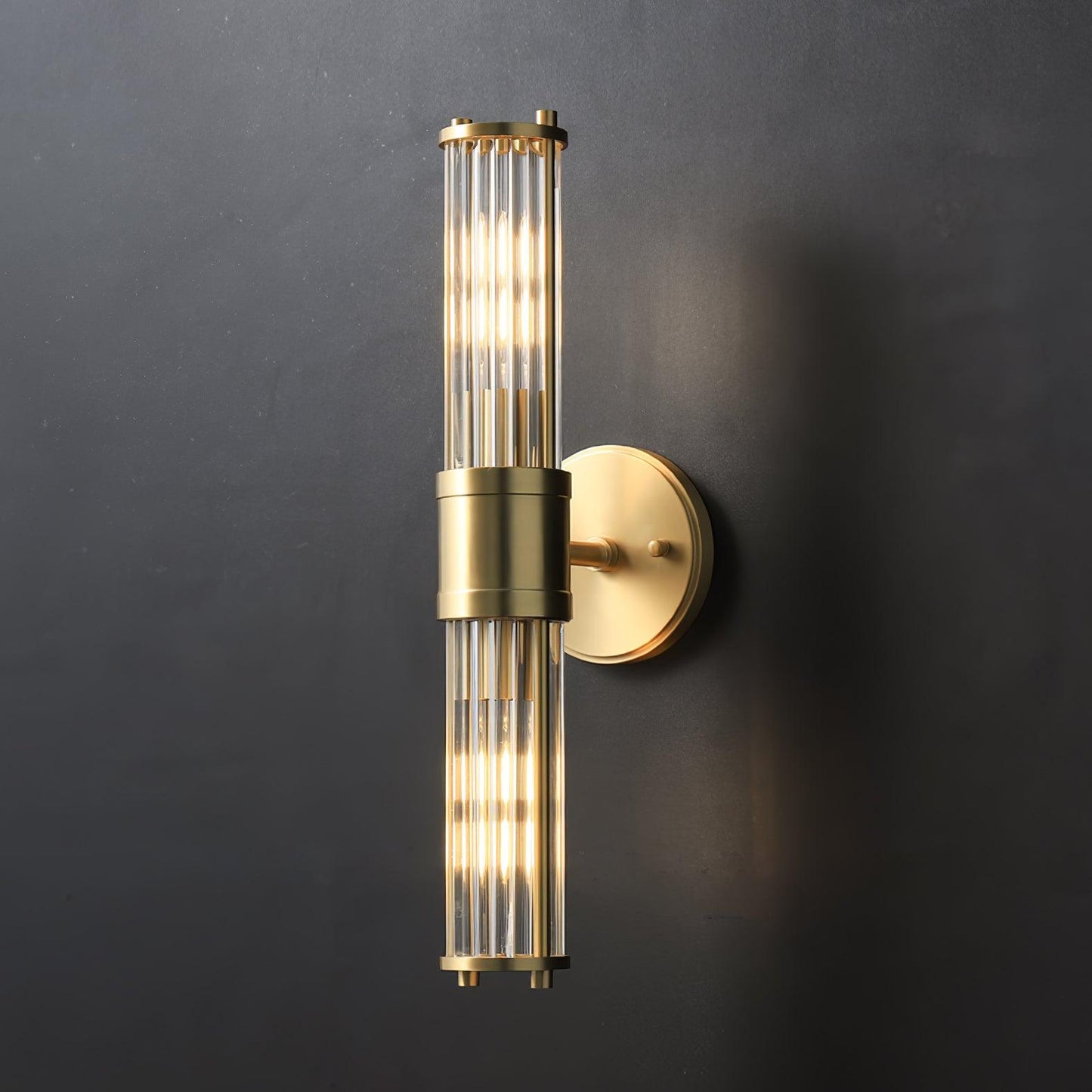 Celeste Cylinder Wall Light | Brass & Glass | Clear Shade